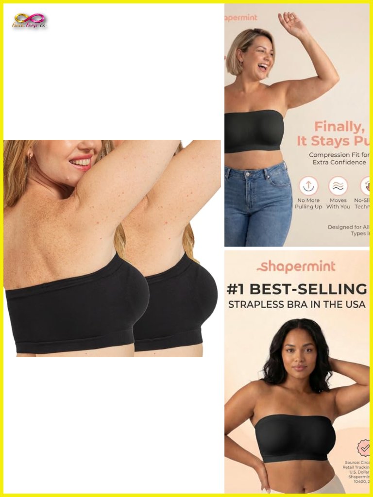 Strapless Wireless Bandeau Bra, Convertible Straps, Non-Slip Silicone Grip